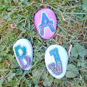 Hand Painted Rocks with Custom Initials, Ocean Inspired Decor