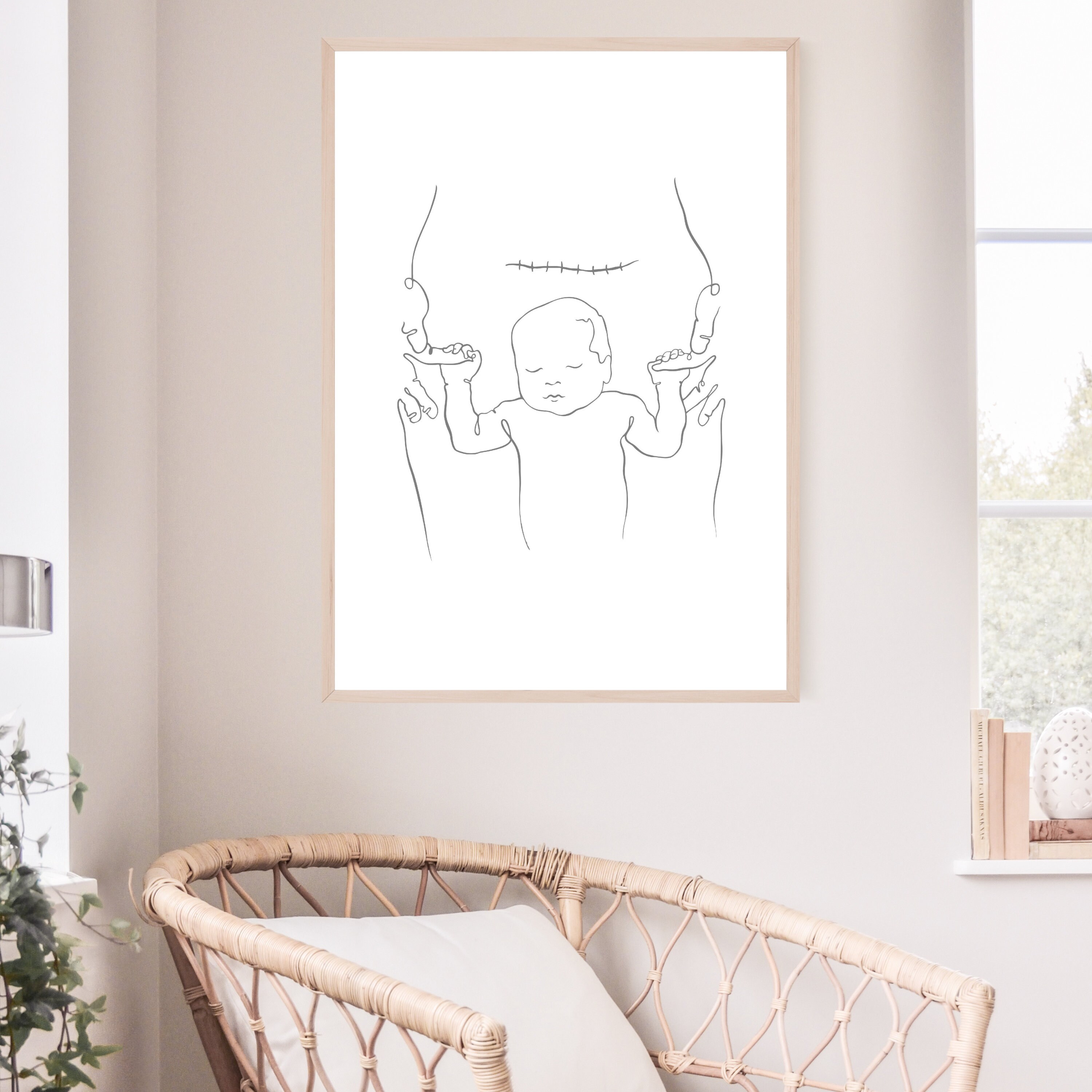 Baby One Line Drawing, Abstract Digital Print, C Section Post Birth ...