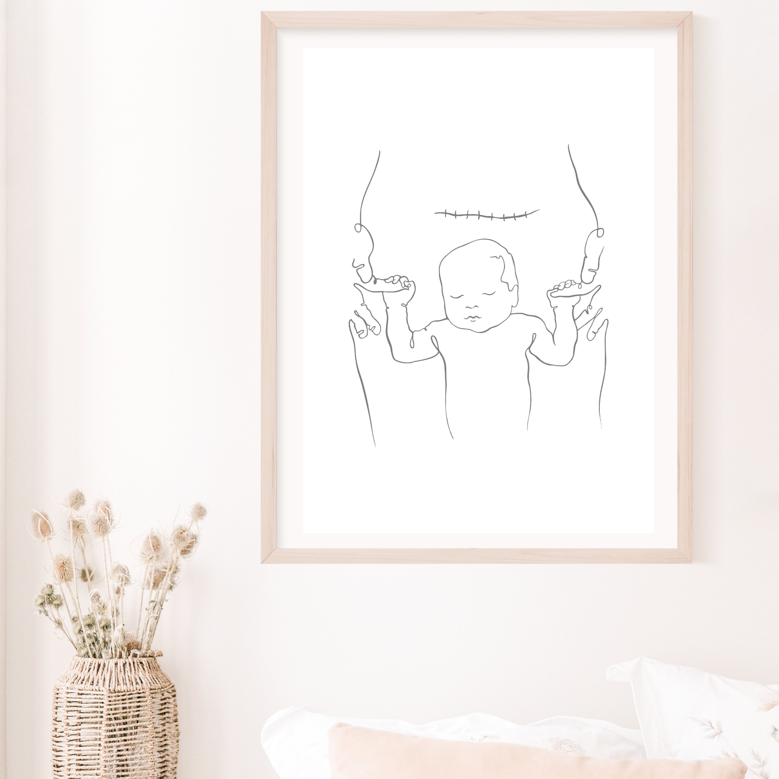 Baby One Line Drawing, Abstract Digital Print, C Section Post Birth ...