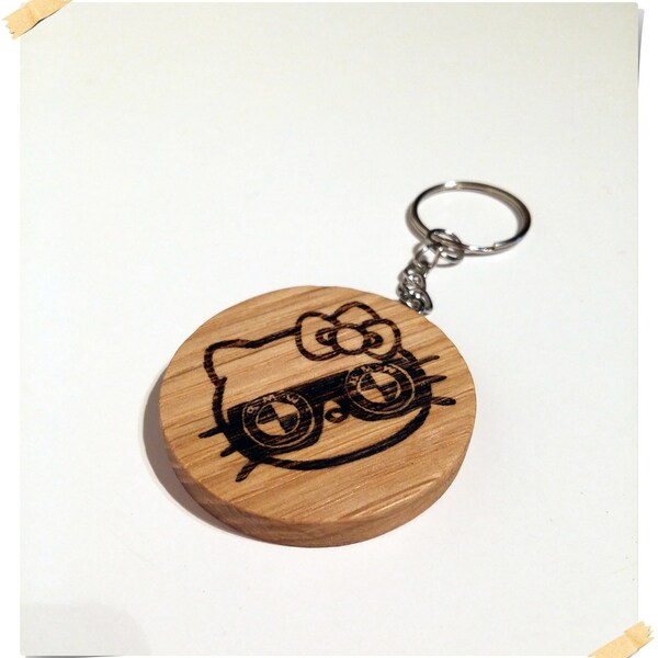 Hello kitty BMW wooden round keychain, pyrography art keychain, bmw keychain, hello kitty keychain, gift idea