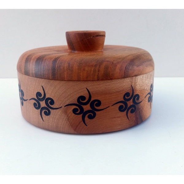 Cherry wooden bowl with lid, perfect gift or accent piece of home decor.