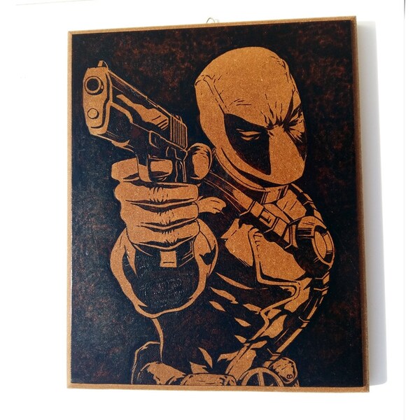 Deadpool pyrography photo for wall,MDF house decor.