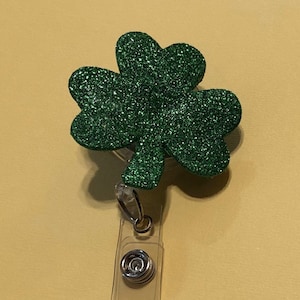Green Glitter Shamrock Badge Reel