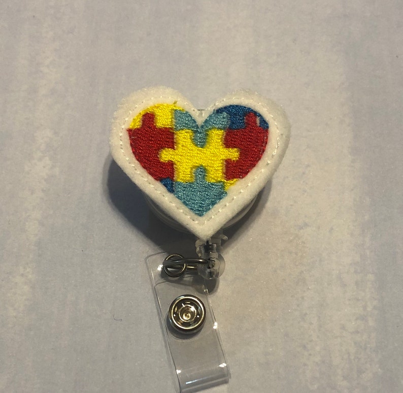 Felt Autism Awareness Heart Badge Reel