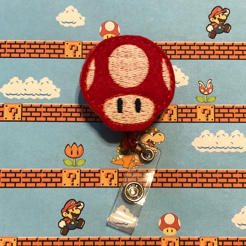 Felt Red Mario Mushroom Badge Reel