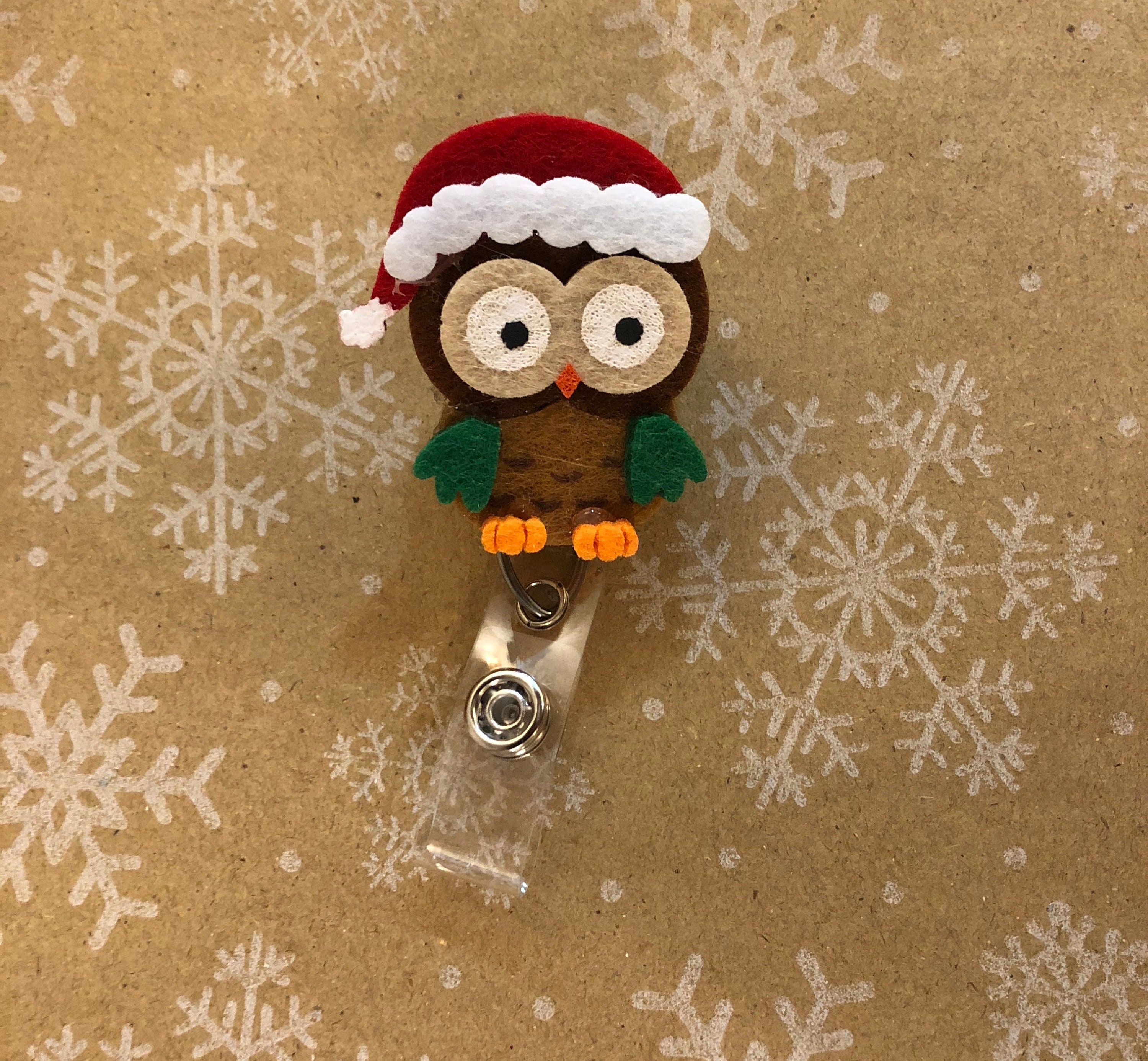 Felt Christmas Owl Badge Reel