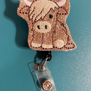 Highland Cow Felt/Glitter Vinyl Badge Reel