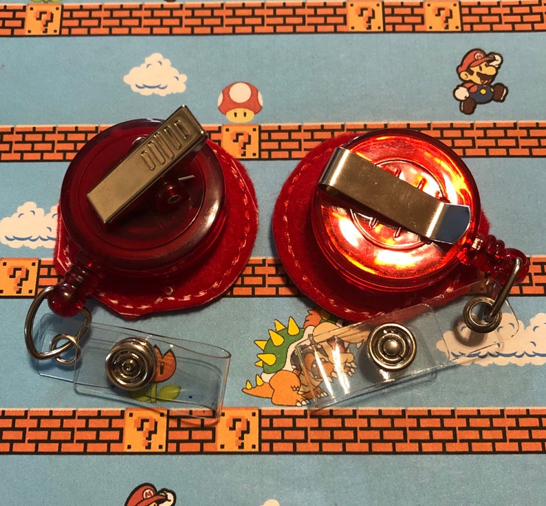 Felt Red Mario Mushroom Badge Reel
