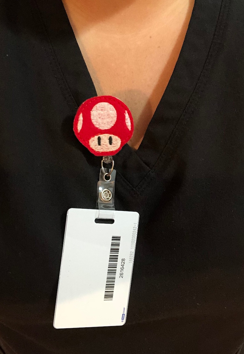 Felt Red Mario Mushroom Badge Reel