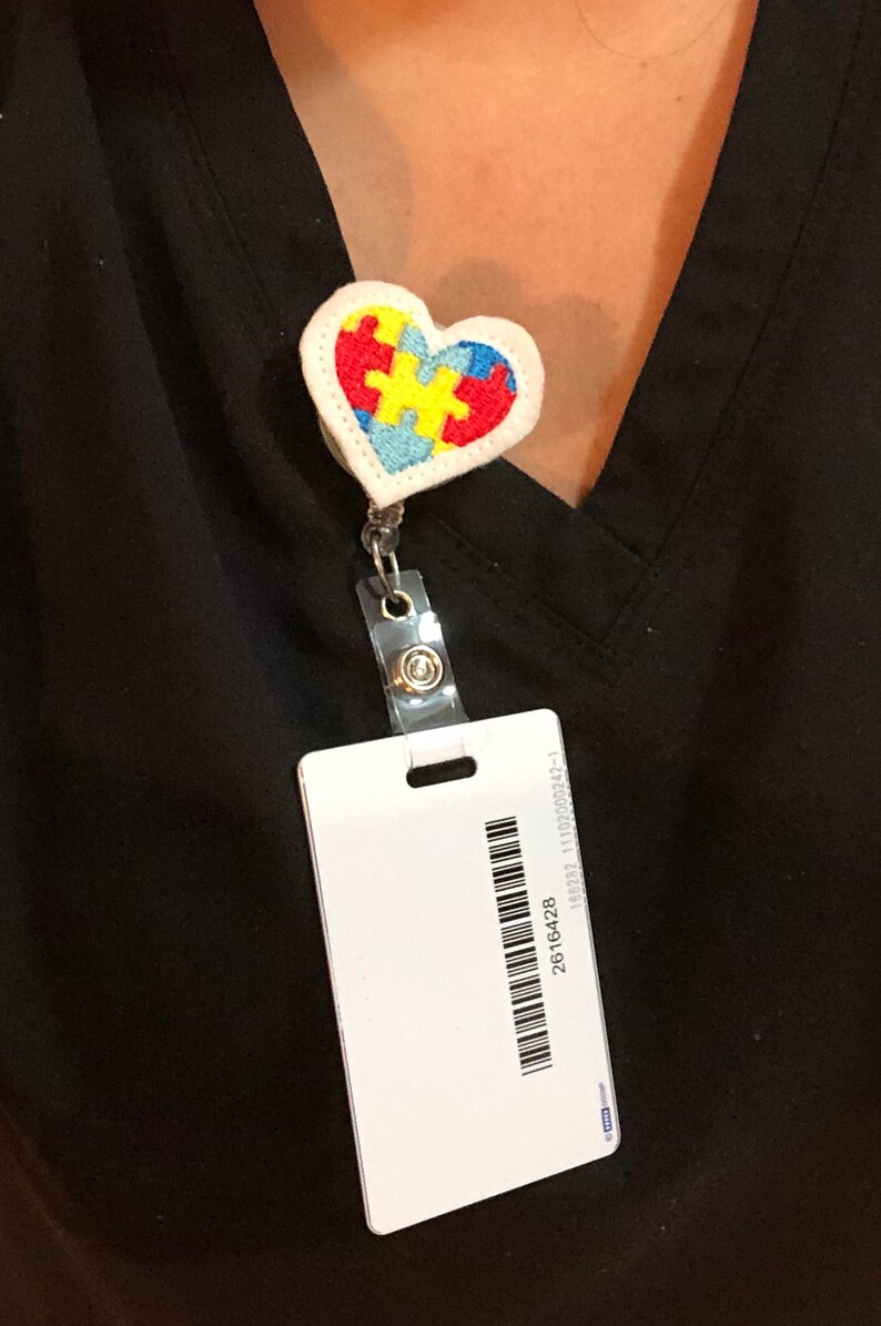 Felt Autism Awareness Heart Badge Reel