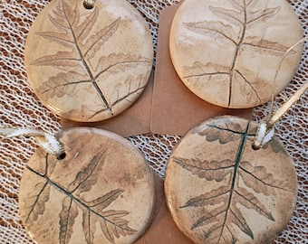 Fern Leaf Impressions Ceramic Ornaments set of 4