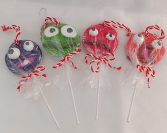 Whimsical Ornament Set. Handmade Ceramic Lollipop Ornaments: Oddity Candy Set. Kid Art