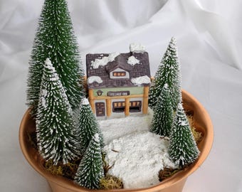 Handmade Winter / Christmas Village Decor. Christmas Tin