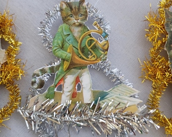 Victorian-Type Inspired Scrap Ornaments. Cat Ornaments. Victorian Christmas