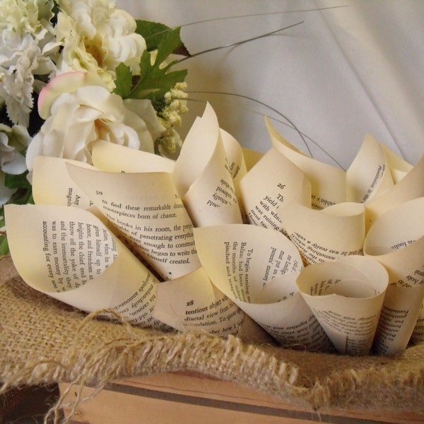 50 Book Page Paper Cones. Spring Wedding. Wedding Confetti. Rustic Wedding. Confetti Holders. Wedding send off.