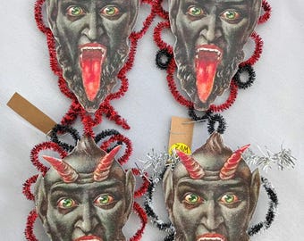 KRAMPUS Victorian Inspired Scrap Ornaments. Handmade Krampus Decor
