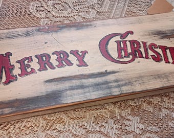 Rustic Merry Christmas Sign. Hand painted wooden sign