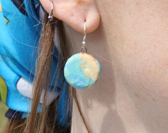 Contemporary Statement Ceramic Earrings, Blue, Turquoise, Seascape, Handmade, Dangle Earrings, Sterling Silver.