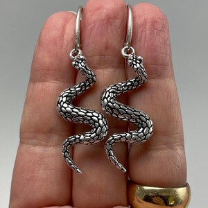 Sterling Silver Snake Earrings: Dangle Leverback Charm Earrings