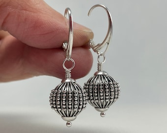 Sterling Silver Leverback Earrings, Large Silver Ball Earrings, Birthday Gift for Women