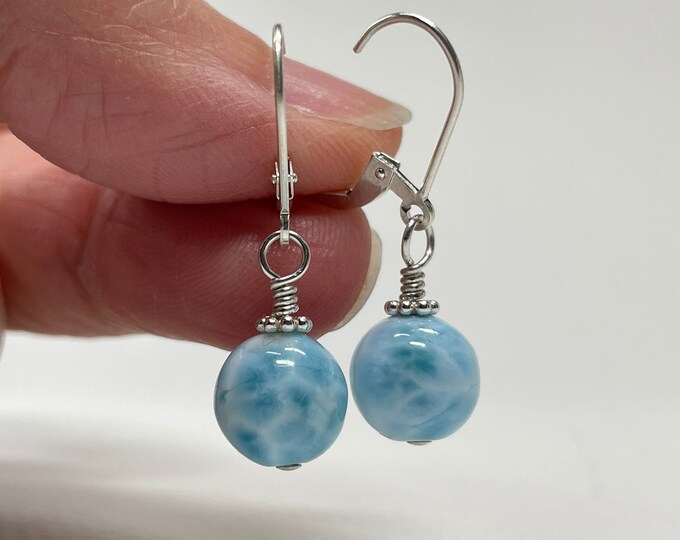 Larimar Earrings, Sterling Silver Lever Back Earrings, Dangle & Drop ...