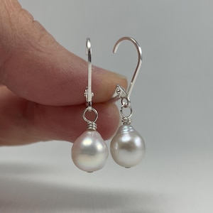Dainty Pearl Drop Earrings: Sterling Silver, June Birthstone
