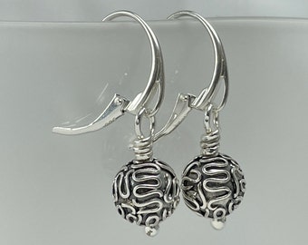Sterling Silver Ball Earrings, Leverback Dangle & Drop Earrings, Birthday Gift for Women, Sterling Silver Jewelry