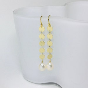 Pearl Drop Earrings: Gold Disc Chain, June Birthstone