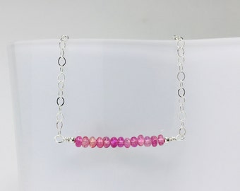 Armband roze saffier: sterlingzilveren septembergeboortesteen