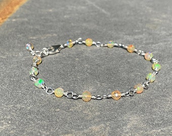 Opal Bracelet, October Birthstone Gift for Girlfriend, Sterling Silver Bracelet for Women and Girls