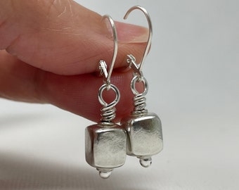 Sterling Silver Cube Earrings, Dangle & Drop Minimalist Earrings, Birthday Gift for Girlfriend