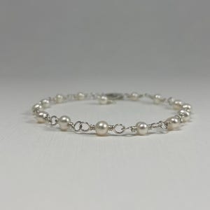 Dainty White Seed Pearl Bracelet: Sterling Silver June Birthstone Jewelry