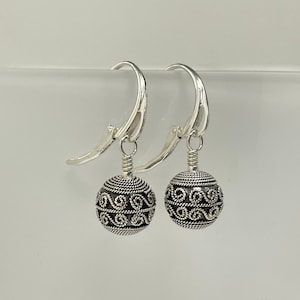 Sterling Silver Ball Earrings, Dangle & Drop Oxidized Earrings, Gift for Wife or Girlfriend