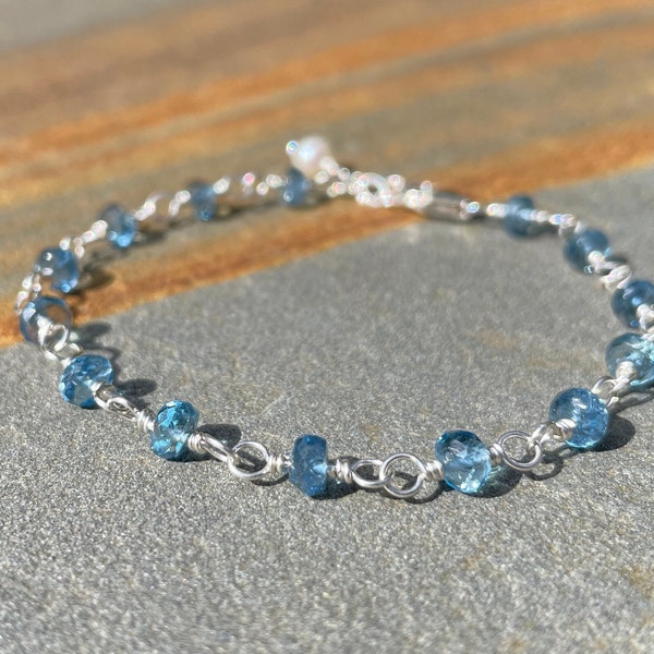 AAA Santa Maria Aquamarine Bracelet, Blue March Birthstone Bracelet, Sterling Silver Stacking Bracelet, Mother's Day Gift