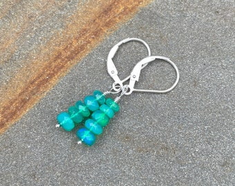 Green Opal Earrings, Sterling Silver dangle & Drop Earrings, Birthday Gift for Women