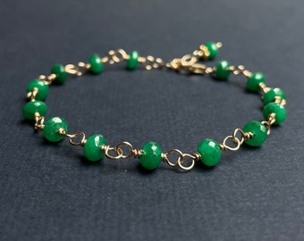 Emerald Bracelet, Green Gemstone Bracelet Gift for Girlfriend or Yourself, May Birthstone Bracelet for Women