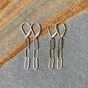 Gold or Sterling Silver Paperclip Chain Dangle Earrings