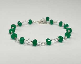Emerald Bracelet, Green Stacking Bracelet for Women and Girls, Sterling Silver Gemstone Bracelet, May Birthstone Jewelry