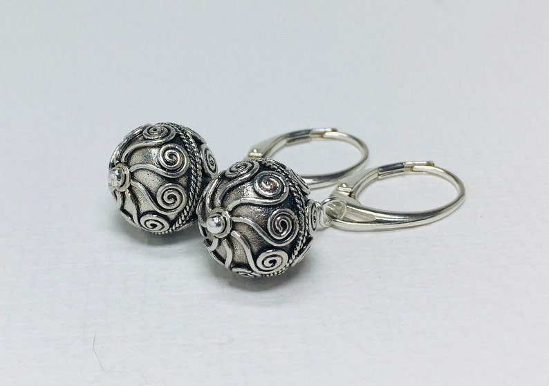 Leverback Earrings Sterling Silver Earrings Bali Ball Etsy
