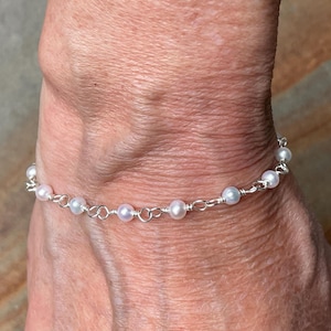 Dainty White Seed Pearl Bracelet: Sterling Silver June Birthstone Jewelry