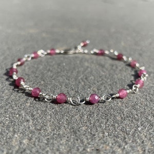 Dainty Pink Tourmaline Bracelet: Sterling Silver October Birthstone