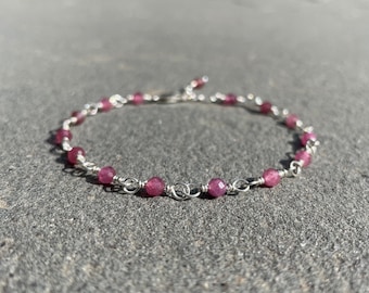 Dainty Pink Tourmaline Bracelet: Sterling Silver October Birthstone