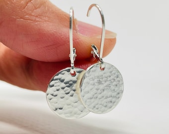 Silver Disc Earrings, Silver Dangle & Drop Earrings, 1 Inch Minimalist Earrings for Her, Birthday Gift for Women