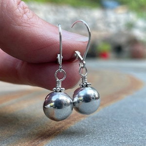 Sterling Silver Ball Leverback or French Hook Earrings: 10 mm Ball Dangle