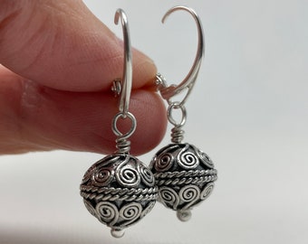 Pendientes colgantes y colgantes de bolas de plata de ley, pendientes de plata oxidada, regalo de cumpleaños para mujeres