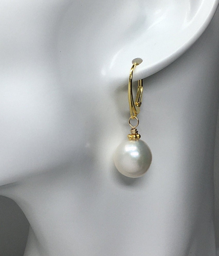 Pearl Earrings/Leverback Earrings/Gold Earrings/Dangle | Etsy