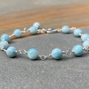Larimar Sterling Silver Bracelet: Minimalist Blue Stacking Bracelet