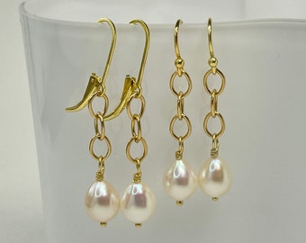 White Pearl Earrings, Gold Dangle & Drop Earrings, June Birthstone Gift for Women, Birthday Gift Idea