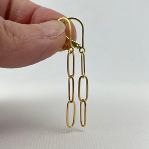 Paperclip Earrings in Gold, Dangle & Drop Lever Back or French Hook Earrings, Birthday Gift for Women