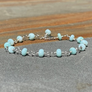 Blue Peru Opal Sterling Silver Bracelet: Minimalist Gemstone Jewelry